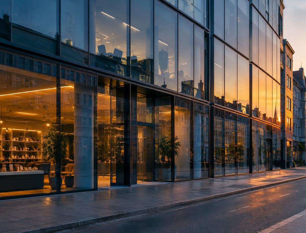 Stort glasparti i butiksfacade