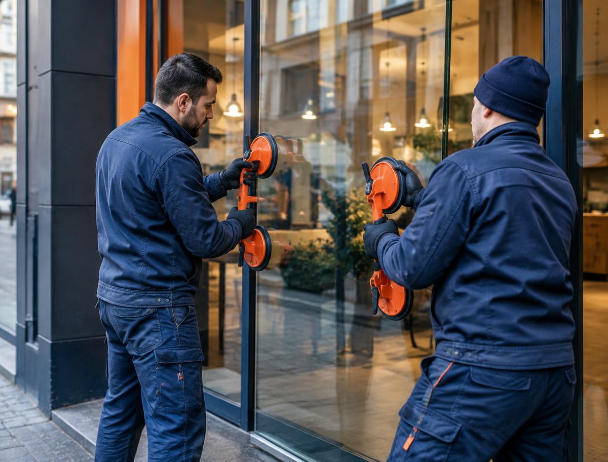 Ny butiksrude monteres i indgangspartiet