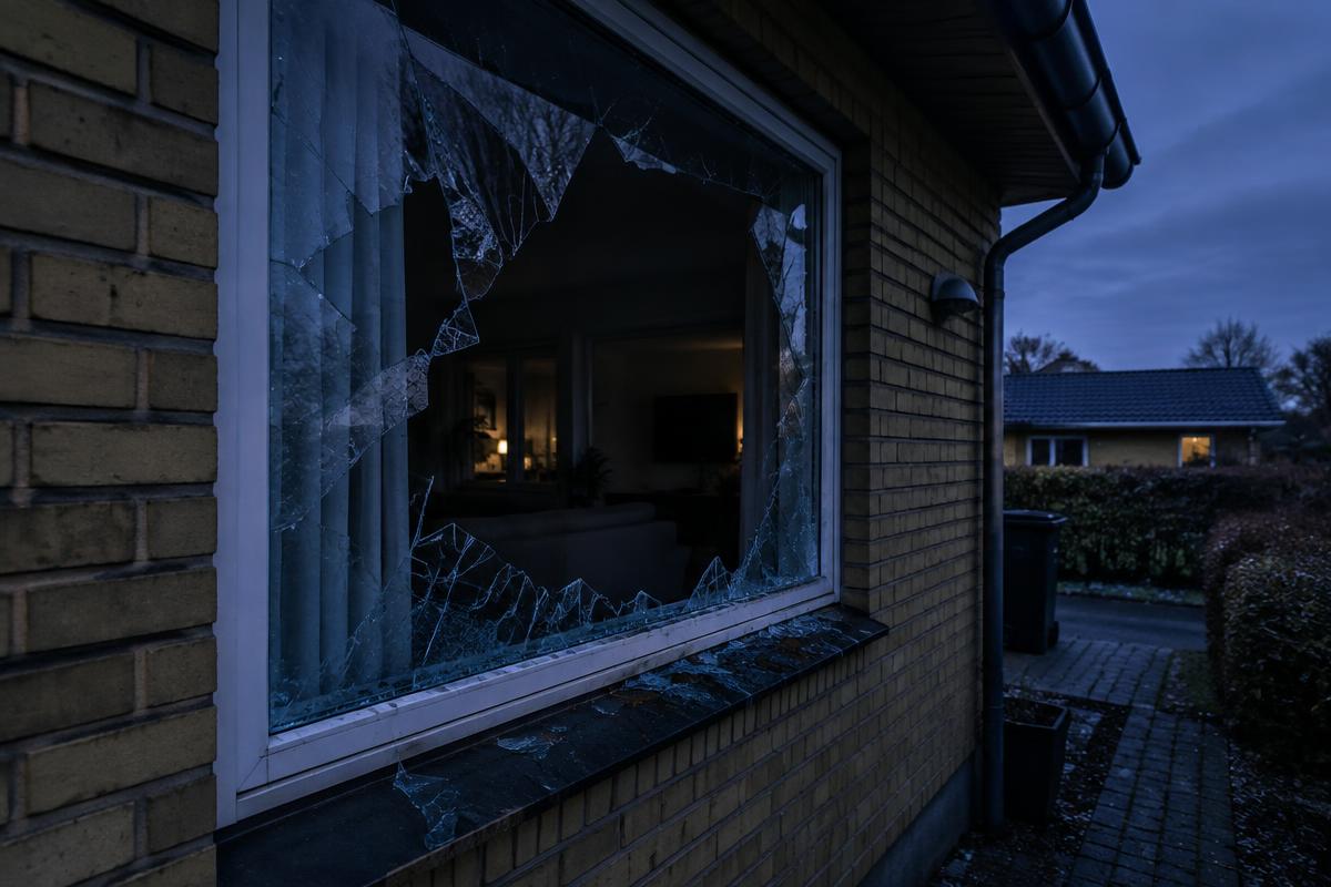 Knust vindue efter indbrud i parcelhus
